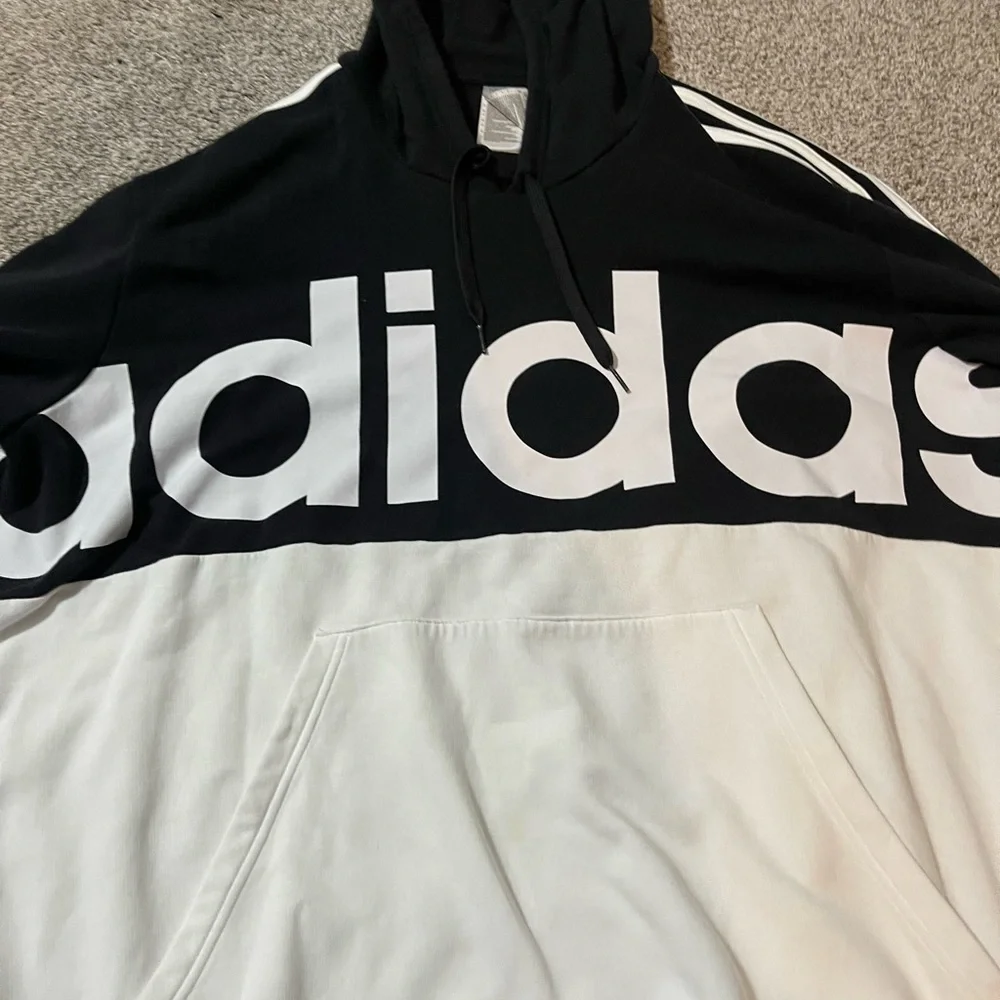 Adidas Men's Black and White Hoodie - Picture 3 of 5
